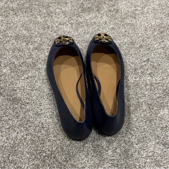 Tory Burch Dark Blue Flats with Gold Emblem - Picture 2 of 3